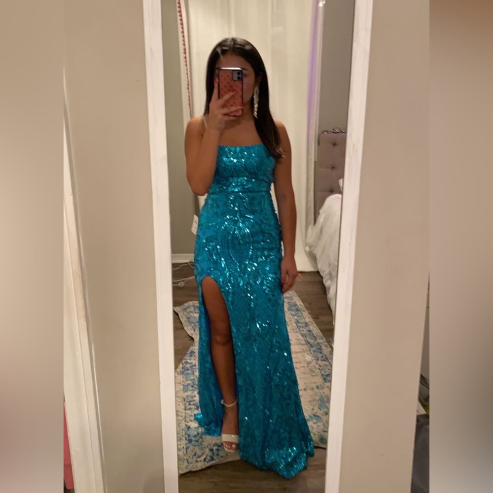 Windsor Teal Sequin Prom Dress